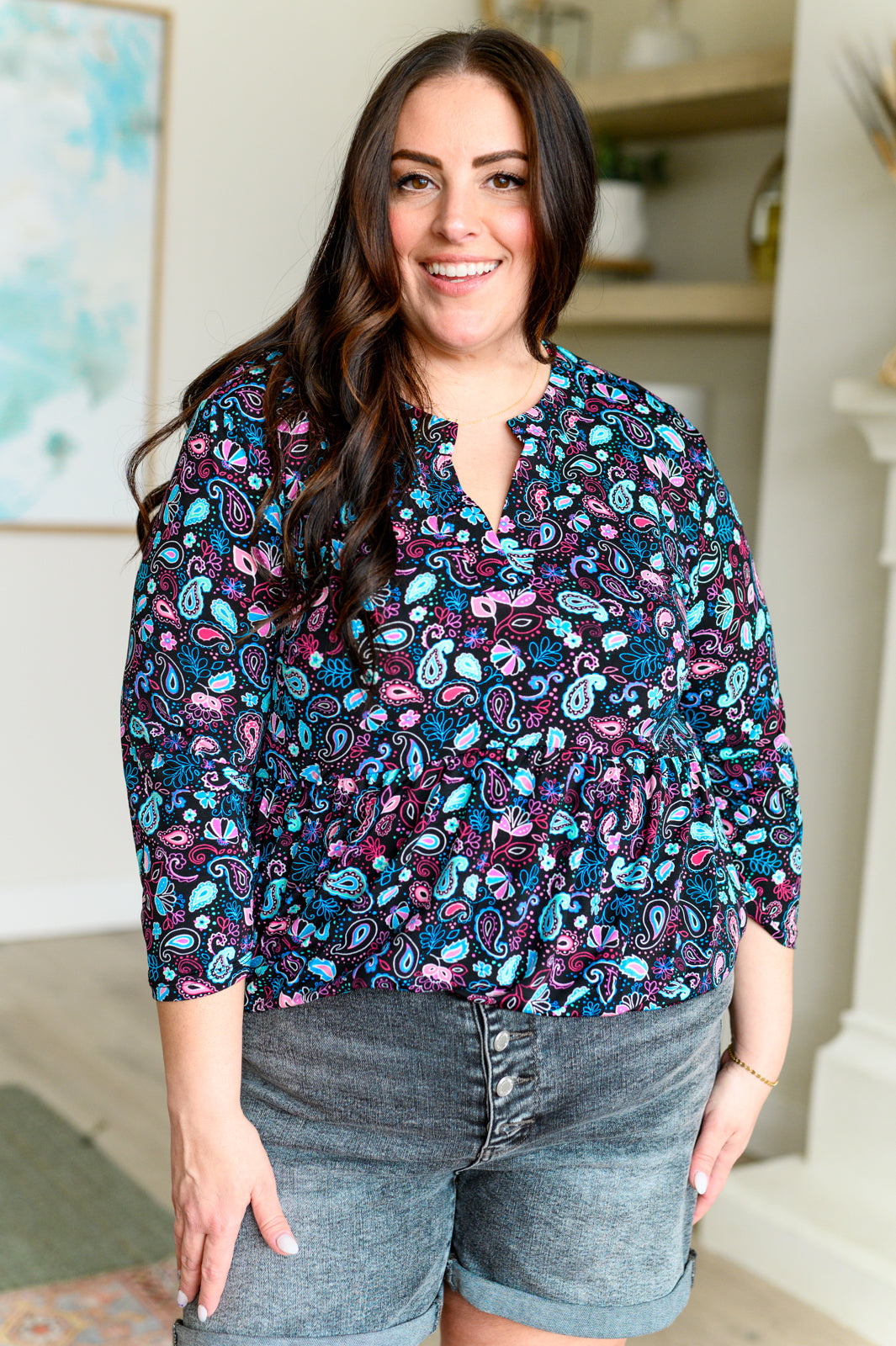 Paisley Rose Baby Doll Top - Size S