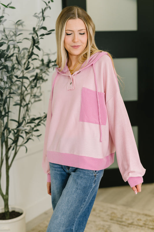 Here for Now Color Block Hoodie in Pink