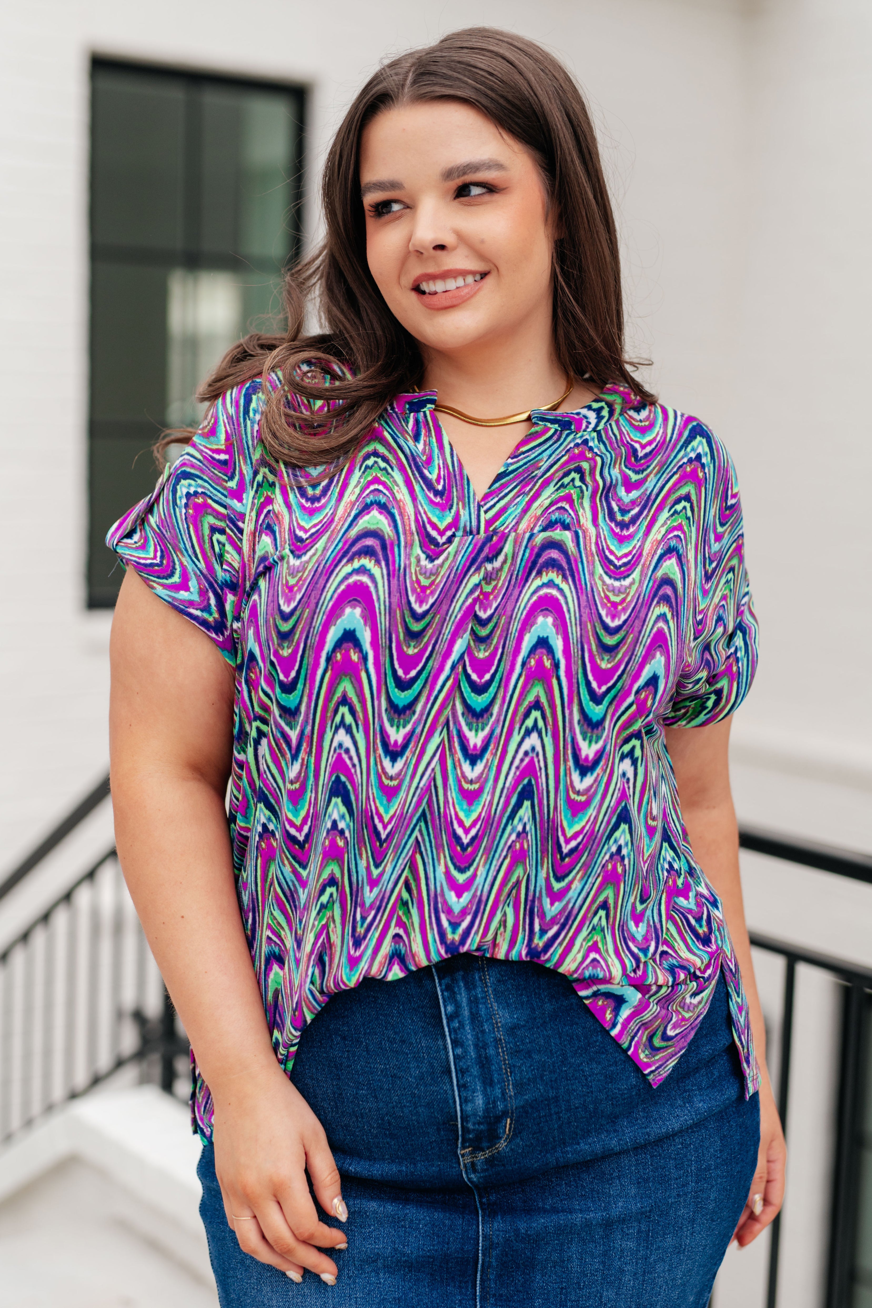 Lizzy Cap Sleeve Top in Purple Multi Marble – Southern Rays Boutique