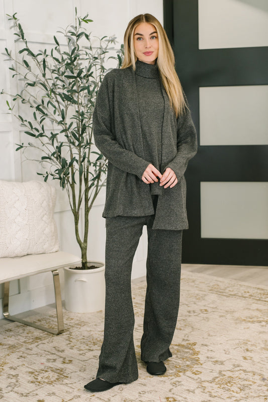 Signature Open Front Cardigan Set in Black