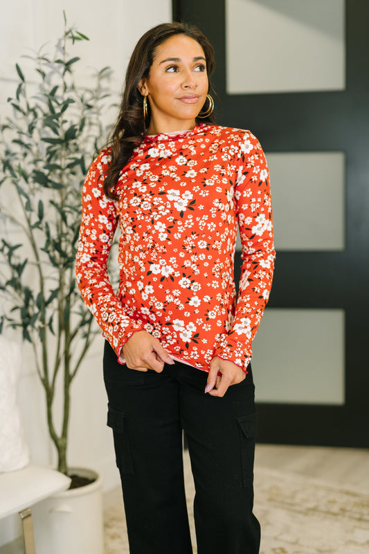 Somethings in the Air Lettuce Hem Longsleeve Top in Vermillion