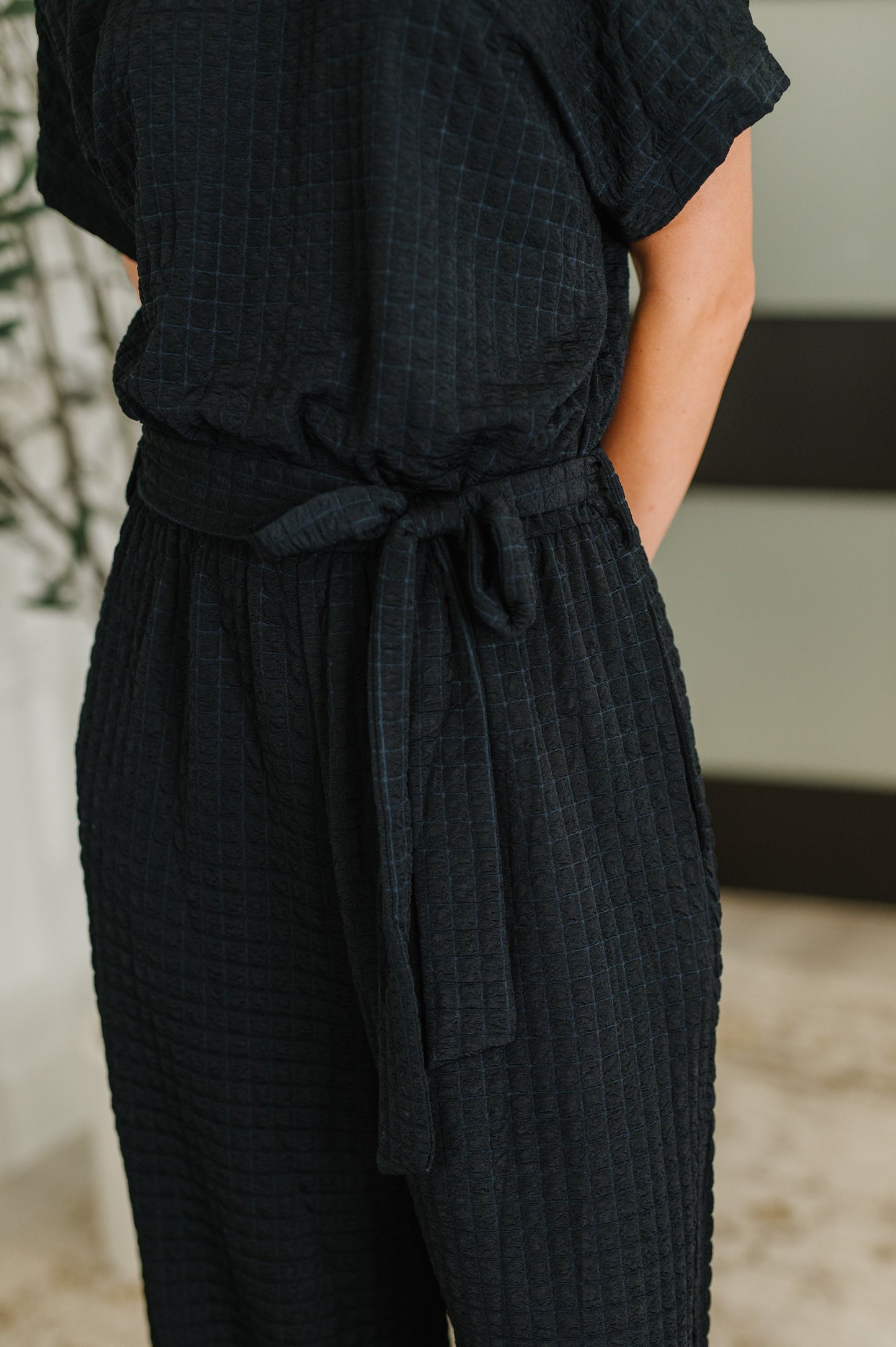PREORDER: Textured Knit Jumpsuit in Black