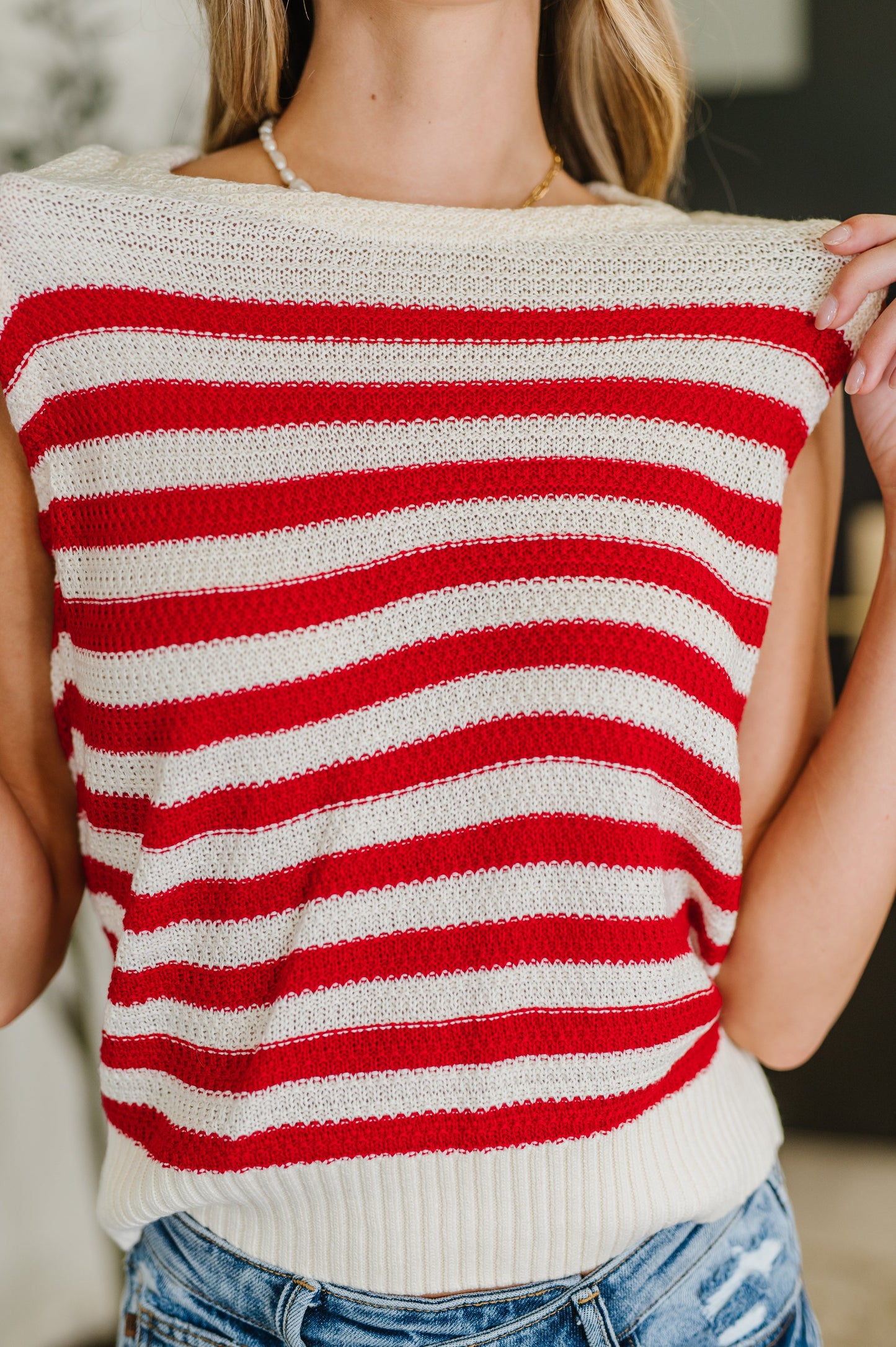 PREORDER: Textured Knit Tank in Red and White Stripe